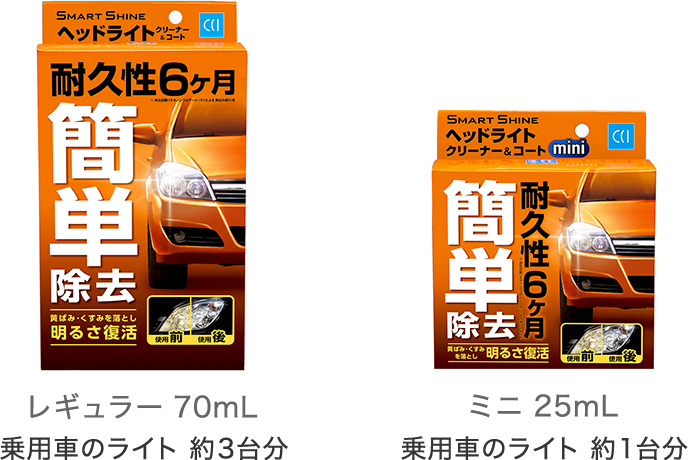 レギュラー 70mL 乗用車のライト 約3台分 / ミニ 25mL 乗用車のライト 約1台分